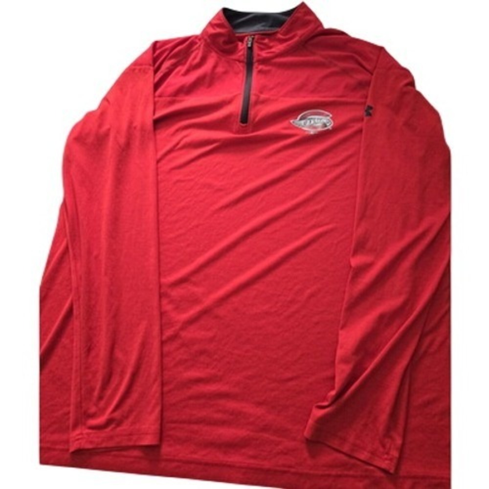 Under Armour Shirt Mens 2XL Red Greenville Drive 1/4 Zip HeatGear Pullover Loose